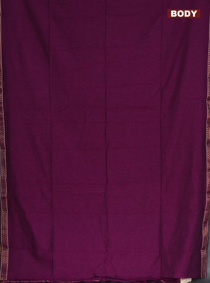Bengal soft cotton saree purple and green with plain body and zari woven border