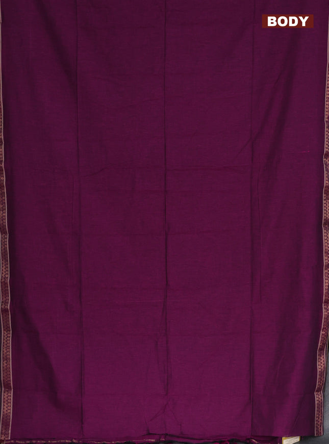 Bengal soft cotton saree purple and green with plain body and zari woven border