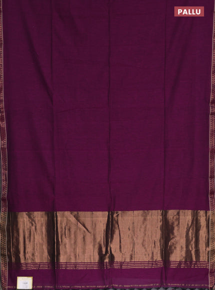 Bengal soft cotton saree purple and green with plain body and zari woven border