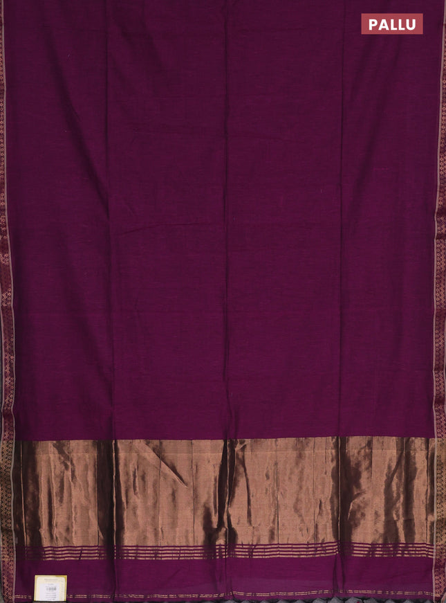 Bengal soft cotton saree purple and green with plain body and zari woven border