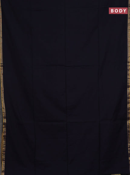 Bengal soft cotton saree navy blue and green with plain body and zari woven border