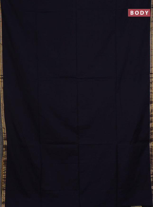 Bengal soft cotton saree navy blue and green with plain body and zari woven border