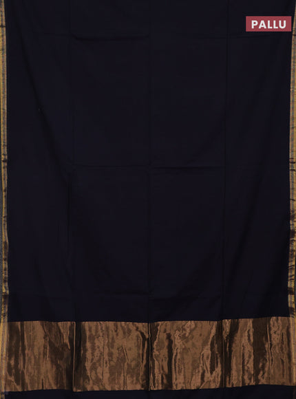 Bengal soft cotton saree navy blue and green with plain body and zari woven border