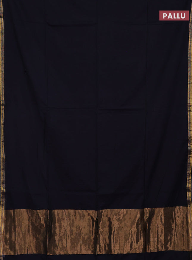 Bengal soft cotton saree navy blue and green with plain body and zari woven border