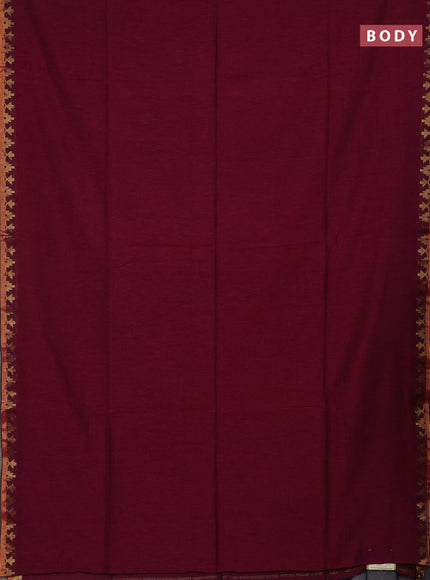 Bengal soft cotton saree dark magenta pink and green with plain body and zari woven border