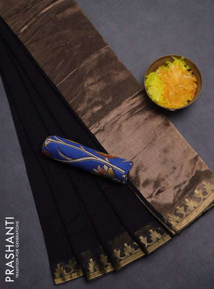 Bengal soft cotton saree black and blue with plain body and zari woven border