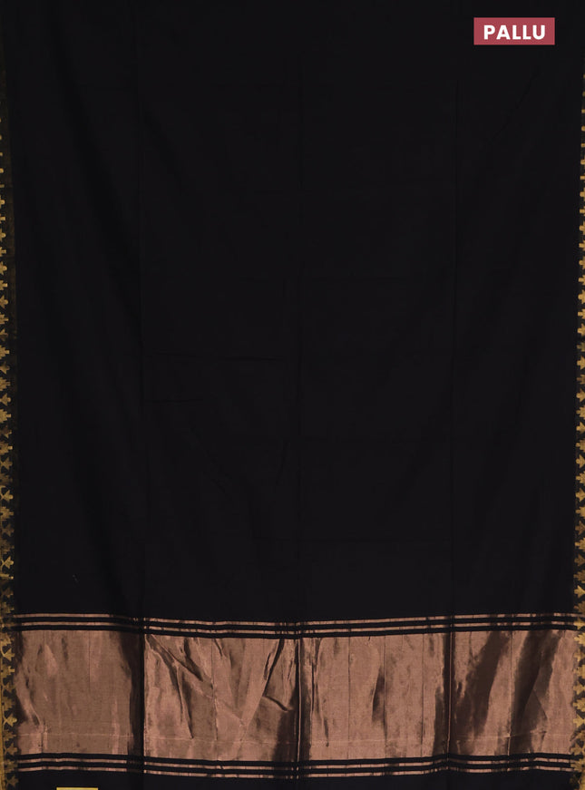 Bengal soft cotton saree black and blue with plain body and zari woven border