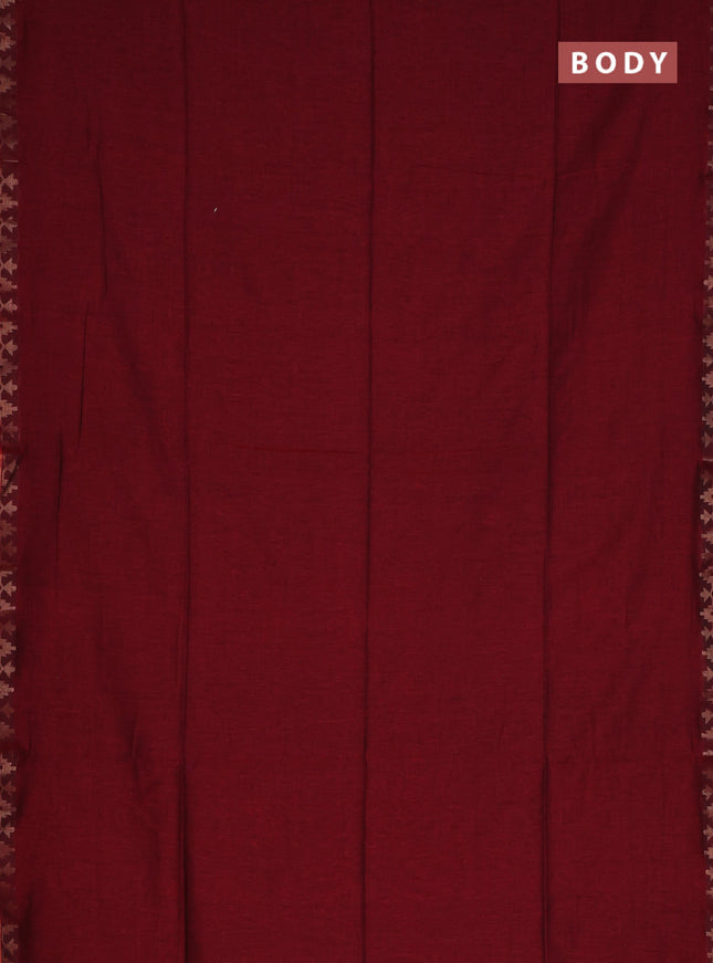 Bengal soft cotton saree maroon and blue with plain body and zari woven border