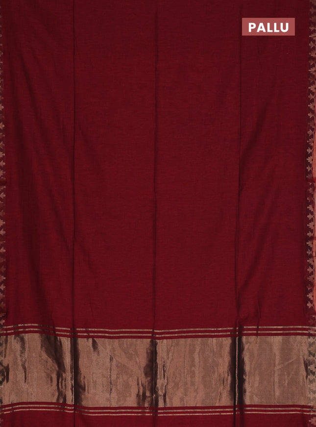 Bengal soft cotton saree maroon and blue with plain body and zari woven border