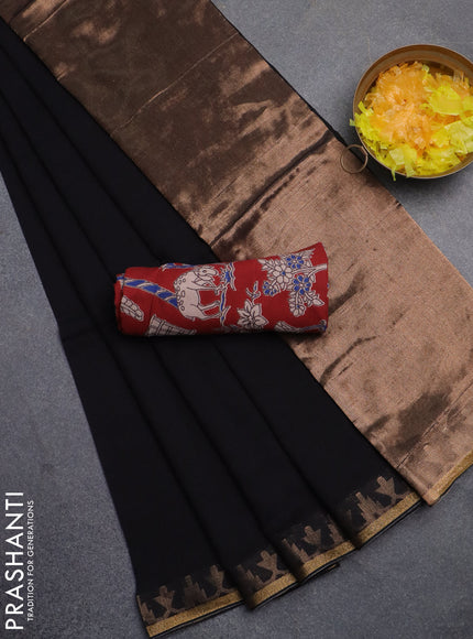 Bengal soft cotton saree black and maroon with plain body and zari woven border
