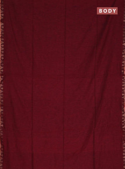 Bengal soft cotton saree maroon and blue with plain body and zari woven border