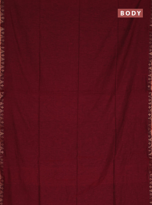 Bengal soft cotton saree maroon and blue with plain body and zari woven border