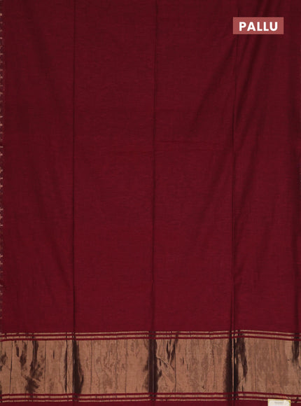 Bengal soft cotton saree maroon and blue with plain body and zari woven border