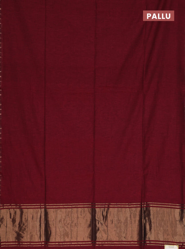 Bengal soft cotton saree maroon and blue with plain body and zari woven border