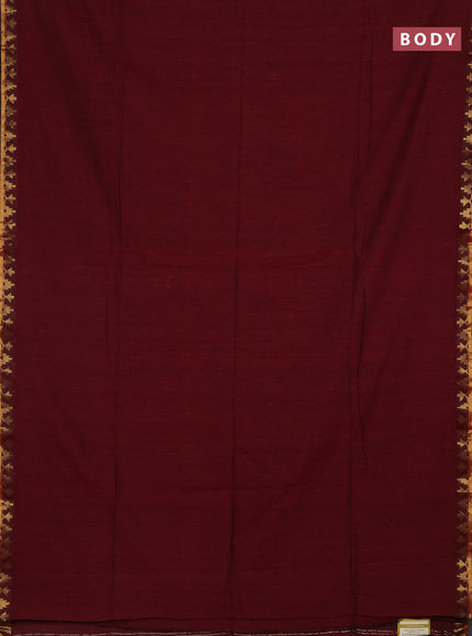 Bengal soft cotton saree maroon and blue with plain body and zari woven border