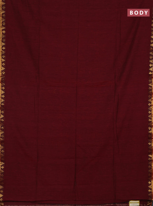 Bengal soft cotton saree maroon and blue with plain body and zari woven border