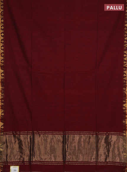 Bengal soft cotton saree maroon and blue with plain body and zari woven border