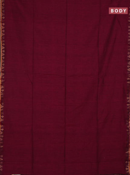 Bengal soft cotton saree dark magenta pink and blue with plain body and zari woven border