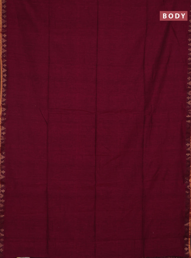 Bengal soft cotton saree dark magenta pink and blue with plain body and zari woven border