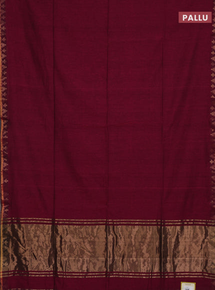 Bengal soft cotton saree dark magenta pink and blue with plain body and zari woven border