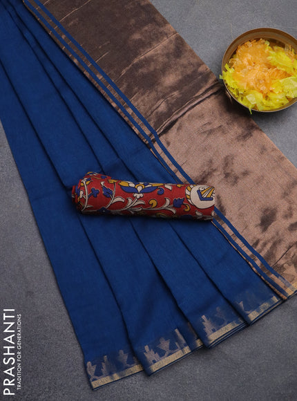 Bengal soft cotton saree cs blue and maroon with plain body and zari woven border