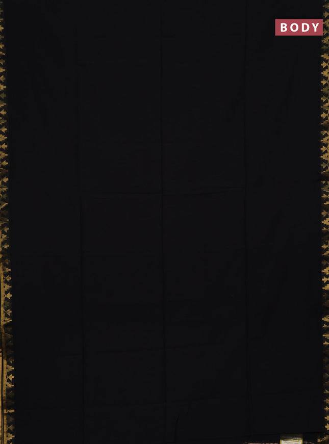 Bengal soft cotton saree black and maroon with plain body and zari woven border