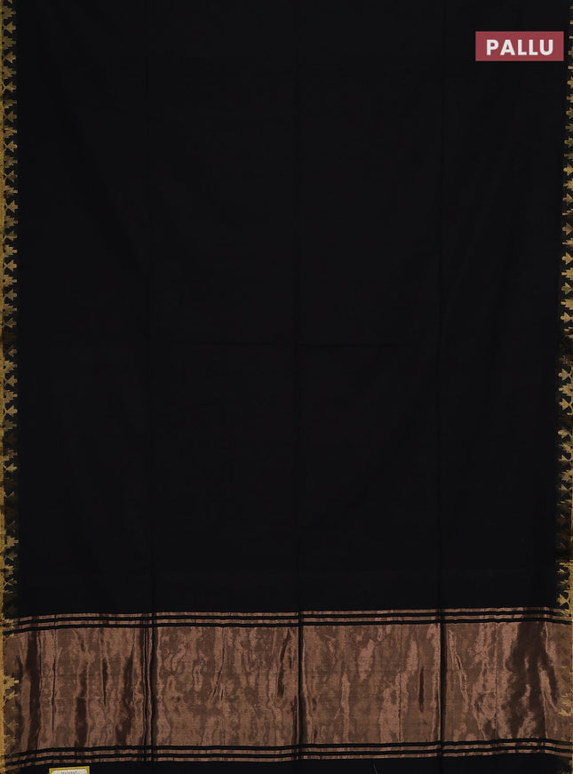 Bengal soft cotton saree black and maroon with plain body and zari woven border