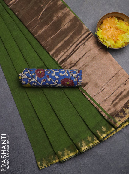 Bengal soft cotton saree light green and blue with plain body and zari woven border