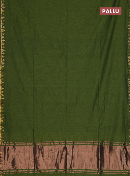 Bengal soft cotton saree light green and blue with plain body and zari woven border