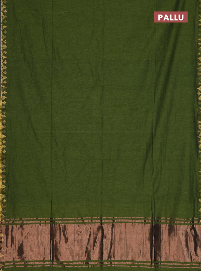 Bengal soft cotton saree light green and blue with plain body and zari woven border
