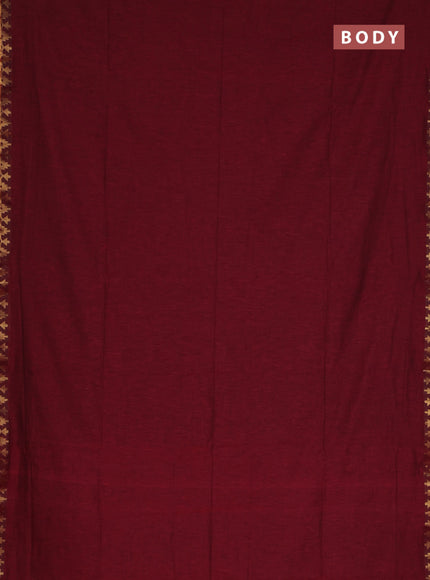 Bengal soft cotton saree maroon and blue with plain body and zari woven border