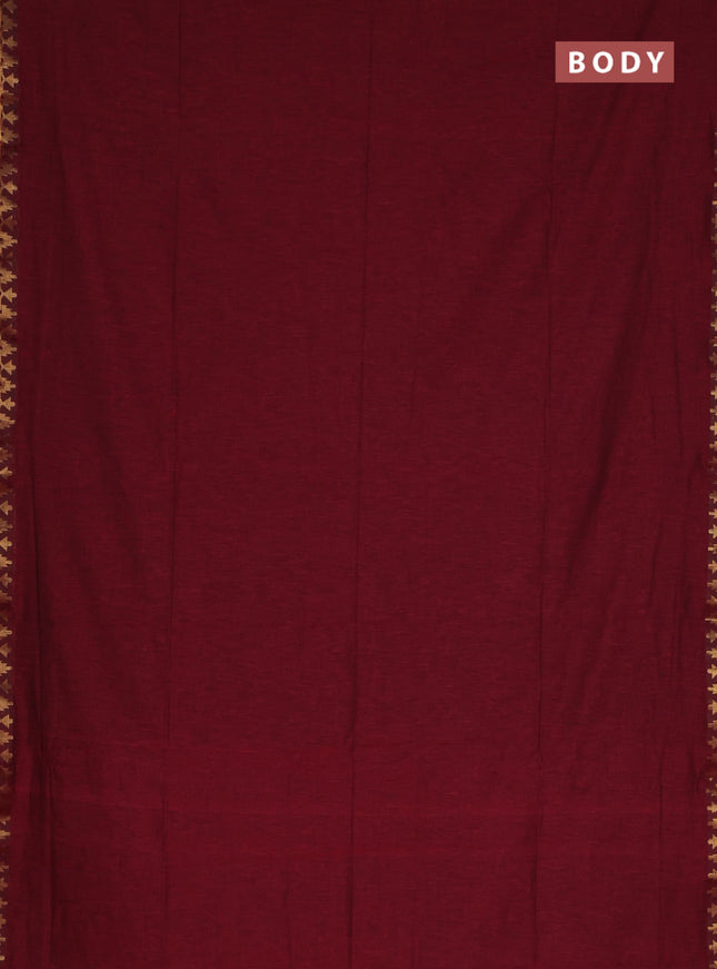 Bengal soft cotton saree maroon and blue with plain body and zari woven border