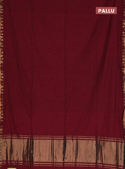 Bengal soft cotton saree maroon and blue with plain body and zari woven border