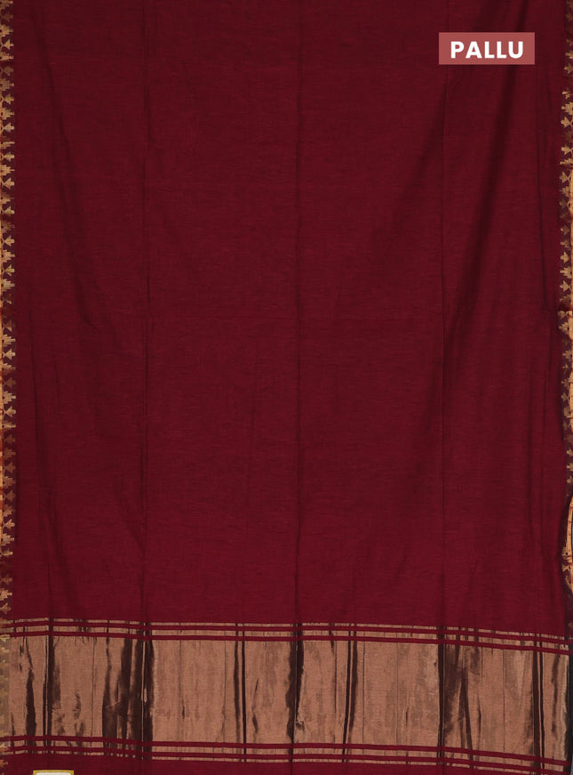 Bengal soft cotton saree maroon and blue with plain body and zari woven border