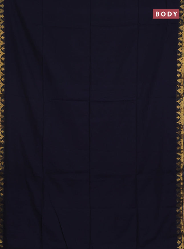 Bengal soft cotton saree navy blue and yellow with plain body and zari woven border