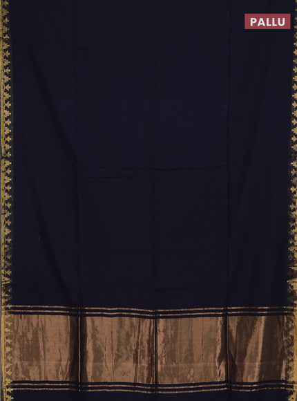 Bengal soft cotton saree navy blue and yellow with plain body and zari woven border