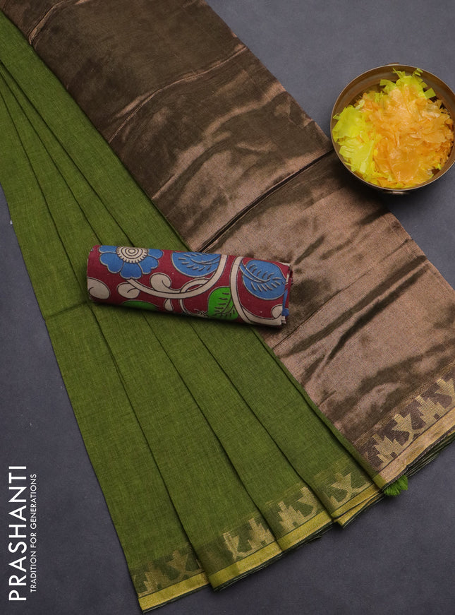Bengal soft cotton saree light green and maroon with plain body and zari woven border