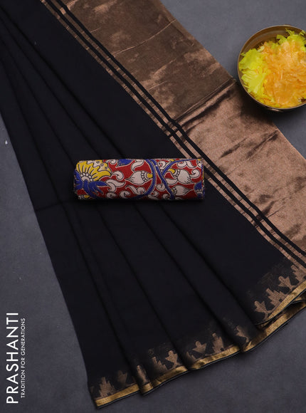 Bengal soft cotton saree black and maroon with plain body and zari woven border