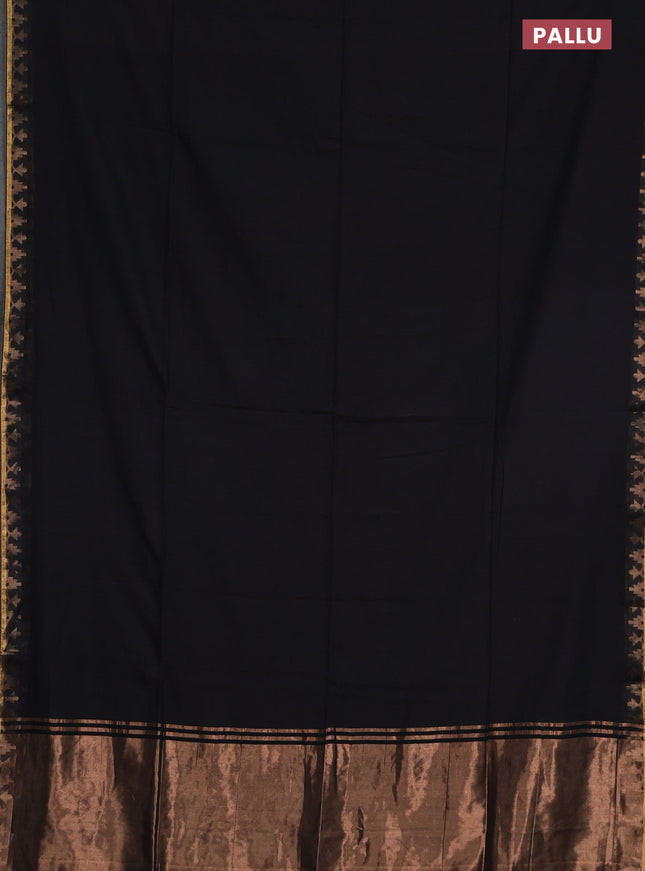 Bengal soft cotton saree black and maroon with plain body and zari woven border