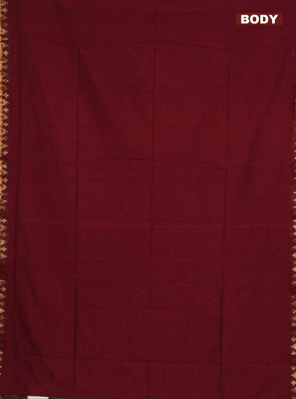 Bengal soft cotton saree maroon and blue with plain body and zari woven border