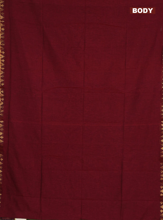 Bengal soft cotton saree maroon and blue with plain body and zari woven border