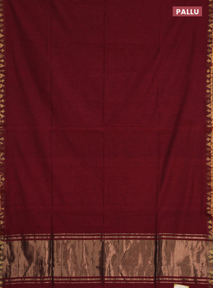 Bengal soft cotton saree maroon and blue with plain body and zari woven border