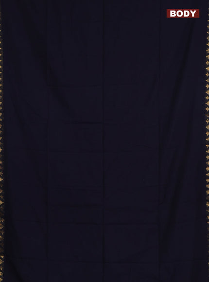 Bengal soft cotton saree navy blue and violet with plain body and zari woven border