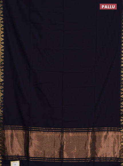 Bengal soft cotton saree navy blue and violet with plain body and zari woven border