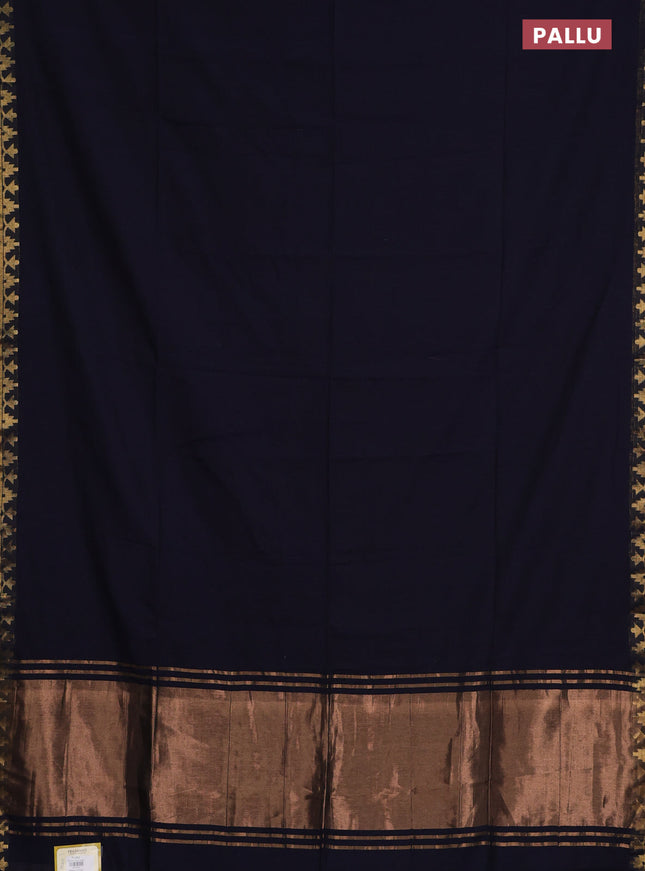 Bengal soft cotton saree navy blue and violet with plain body and zari woven border