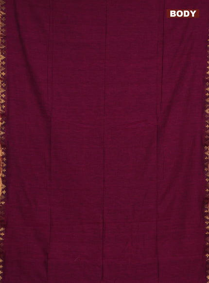 Bengal soft cotton saree dark magenta pink and violet with plain body and zari woven border