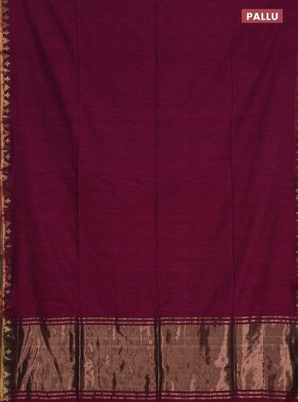 Bengal soft cotton saree dark magenta pink and violet with plain body and zari woven border