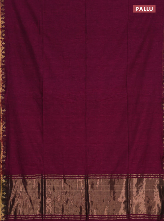 Bengal soft cotton saree dark magenta pink and violet with plain body and zari woven border