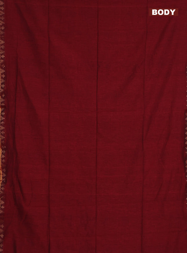 Bengal soft cotton saree maroon and cs blue with plain body and zari woven border