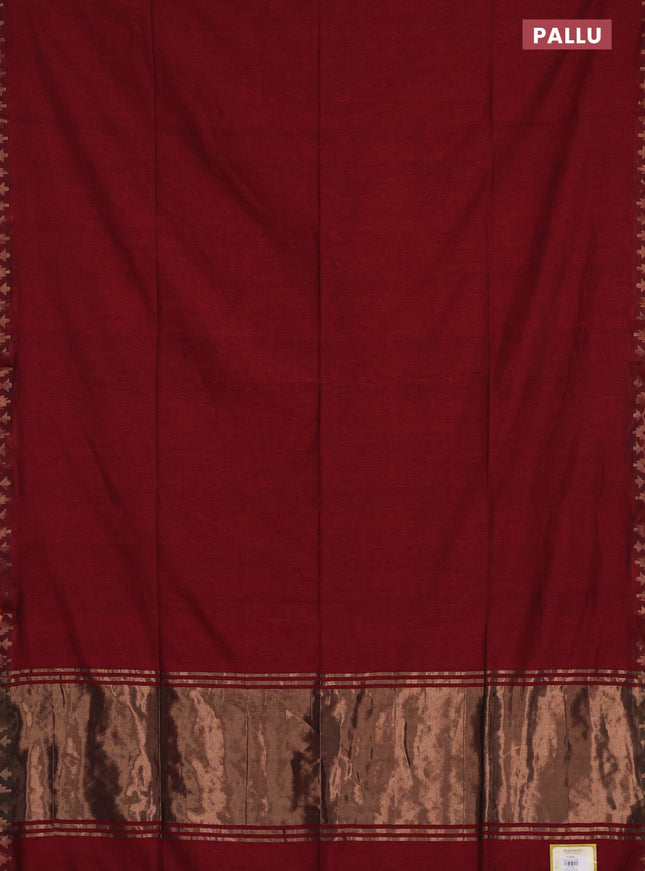 Bengal soft cotton saree maroon and cs blue with plain body and zari woven border